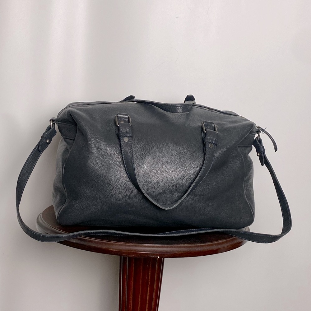 Eileen Fisher satchel with strap in soft, warm gray leather. A classic.